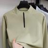 Spring Semi-Zipper Stand-Up Neck Sweater Men'S Long-Sleeved T-Shirt Solid Color Casual Sports Simple Top Men