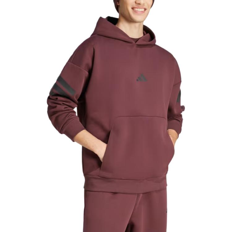 adidas Future Icons Sportswear Striped Hooded Pullover Long Sleeve Sweatshirt Men Sweatshirt Aurora-Red Ruby JD4857