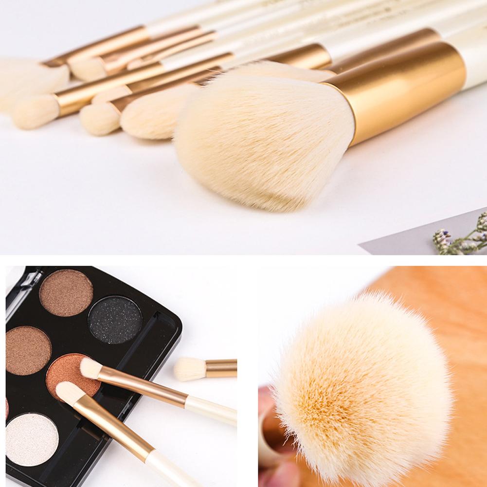 ZOREYA 10pcs Pearl White Portable Professional Makeup Blending Brushes Set with Storage Bag