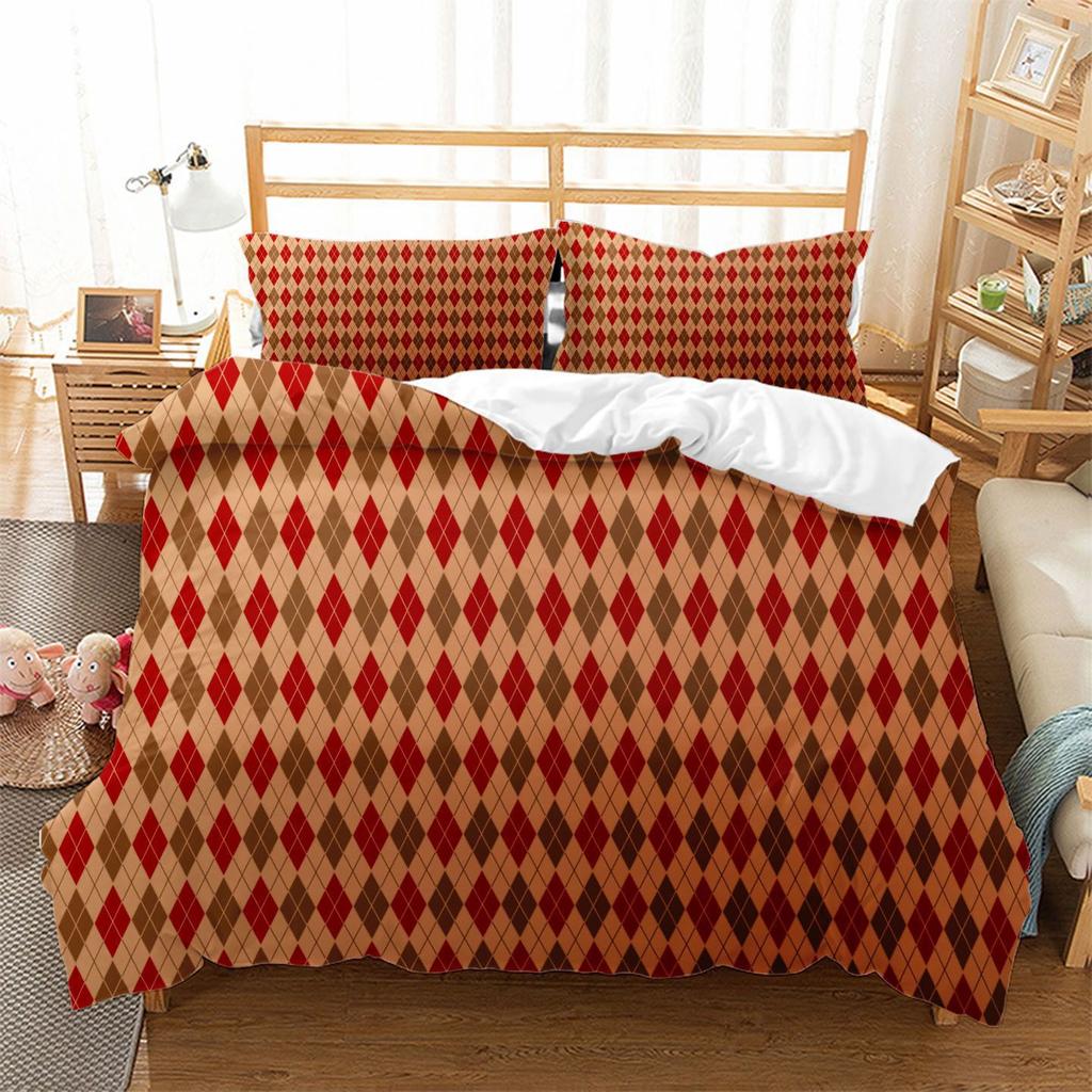 Vintage Plaid Geometric Pattern Bed Three-Piece Set 3D Digital Printing