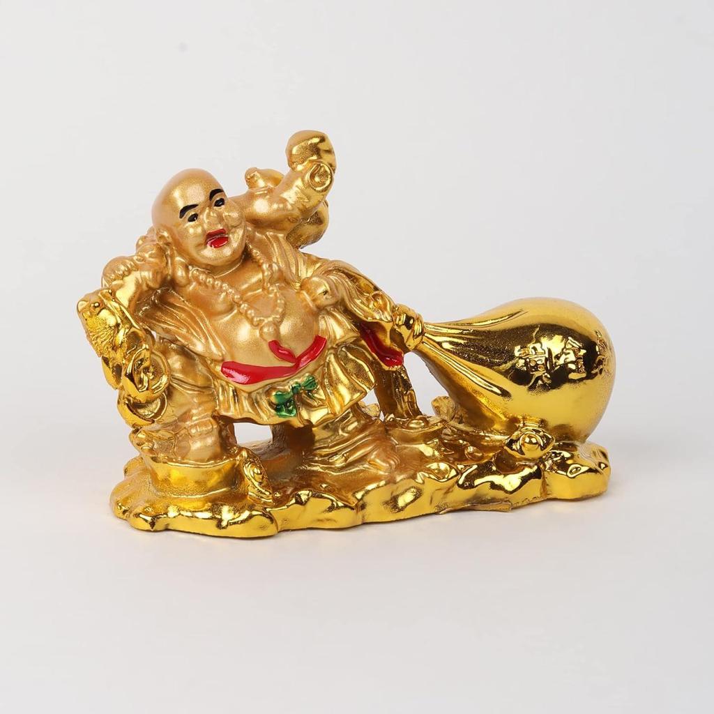 Kunstharz Vastu Feng Shui Lachender Buddha mit Geldsack für Reichtum und Geschäft, Dekorative Schaufigur für Zuhause, Geschäft und Armaturenbrett
