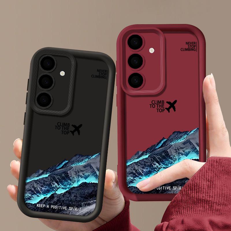 Plane Mountain Pattern TPU Matte Phone Case Shell For Samsung S25 S24 FE S23 Ultra A56 A36 A16 A15 A55 A35 A26 Soft Silicone Shockproof Bumper Cover