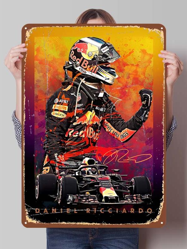Daniel Ricciardo Plakaty Wyścigowe F1 Metalowe Znaki Dekoracja Wystrój Salonu Mężczyźni Niestandardowe Blaszane Tabliczki do Dekoracji Ścian