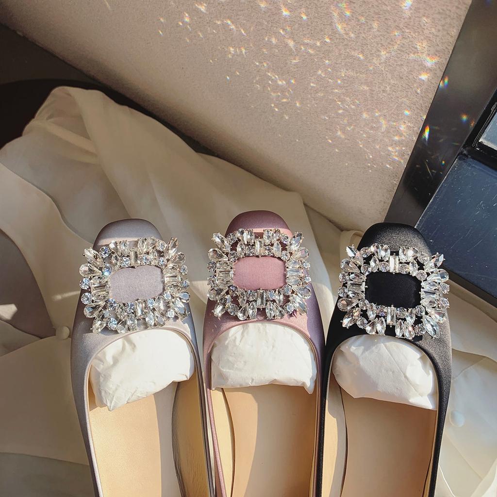 Fashion Flats Women Shoes Spring Autumn Rhinestone Square Buckle Square Toe Elegant Flat Shoes Wedding Shoes Loafers Plue Size 41 42 43