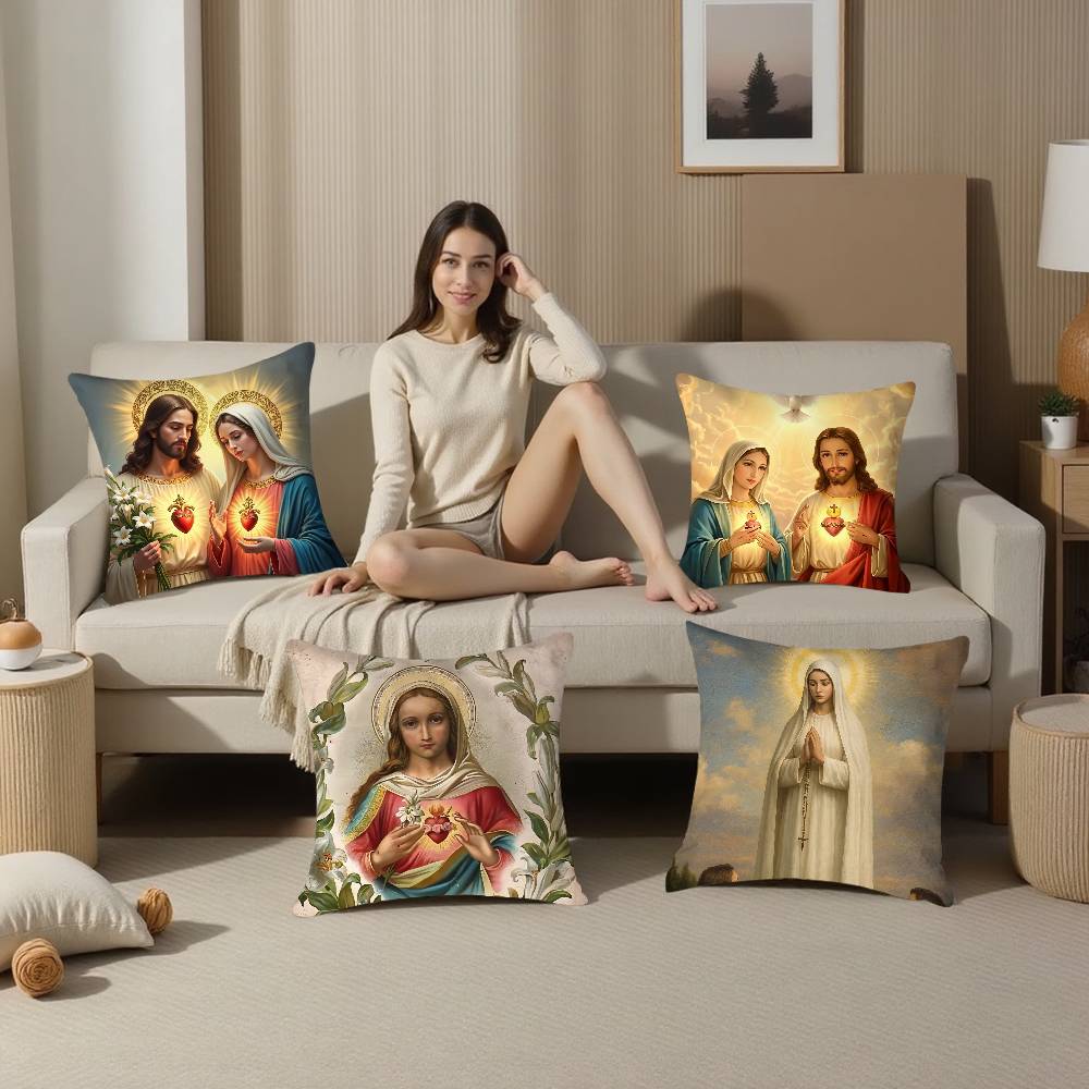 Christian Virgin Mary Cross Pillow Case Plush Fabric Soft Pillowcase Double Sided Print Cushion Cover Household Gifts