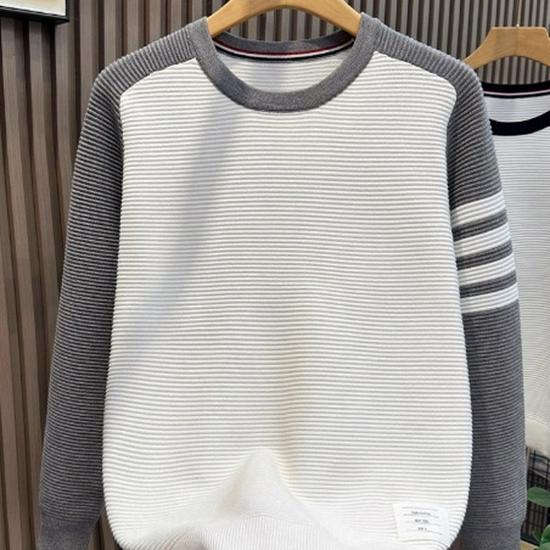 Autumn/Winter Color Block TB Sweater: Loose Fit, Long Sleeve, Round Neck, Casual Raglan Knitwear for Couples.