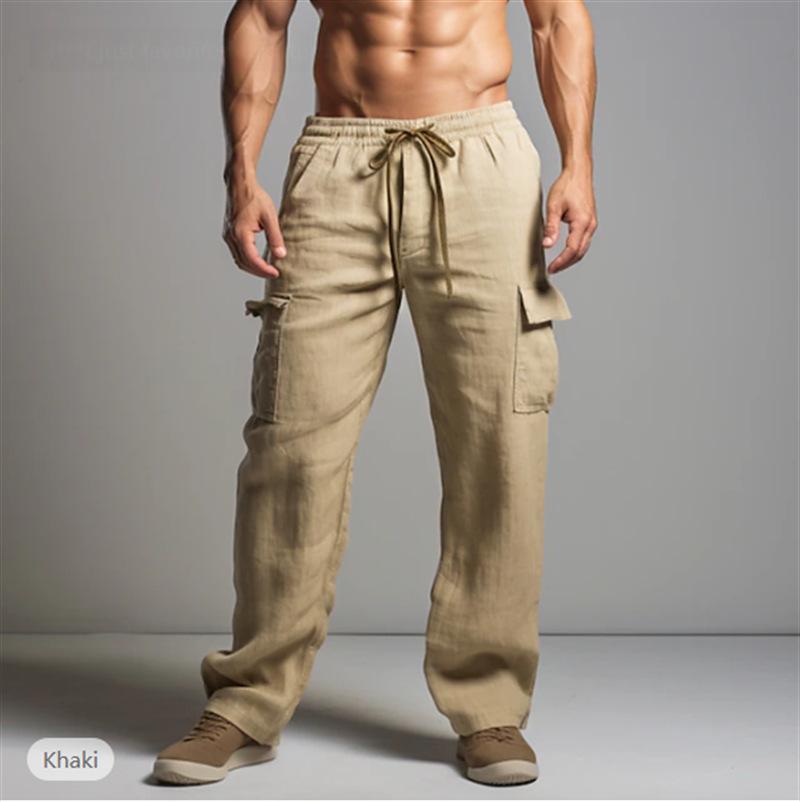 Pantalones casuales holgados y ligeros para hombre, con cordón y cintura elástica, para yoga, playa, rectos, transpirables y con bolsillos.