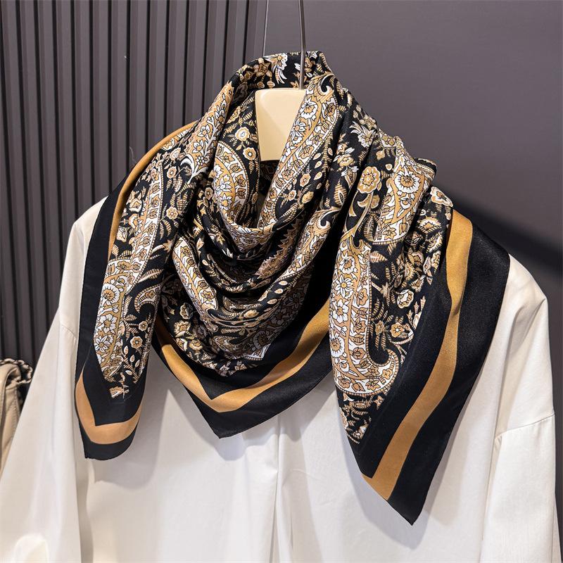 Retro cashew nut simulation silk large square scarf printing professional versatile shawl diagonal silk pattern headscarf scarf women