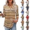 Damen 3/4 Ärmel V-Ausschnitt Henley Geometrischer Print Pullover Lässiges Hemd Top Leicht Bequeme Passform