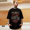 M-8XL Oversized Tshirts  Men's American Retro Motorcycle Short Sleeve T-shirt Large White Round Neck Top Retro Clothing