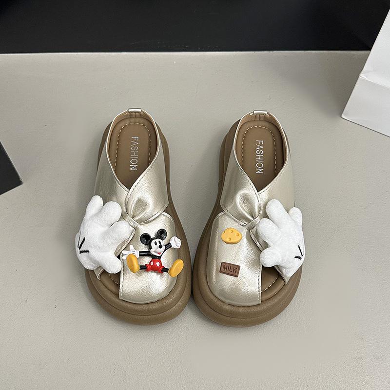 

DIY cartoon Mickey doll hole shoes women s 2025 summer fashion outer wear thick-soled non-slip breathable eva cool slippers 40 шампанского