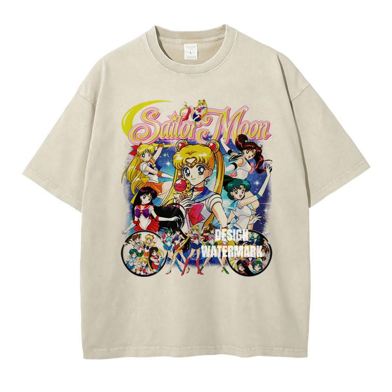 Tsukino Usagi T Shirts Vintage Washed Anime SSailor MMoon Oversized Tshirts Manga Chibiusa Short Sleeve Girl Tops Tees Women
