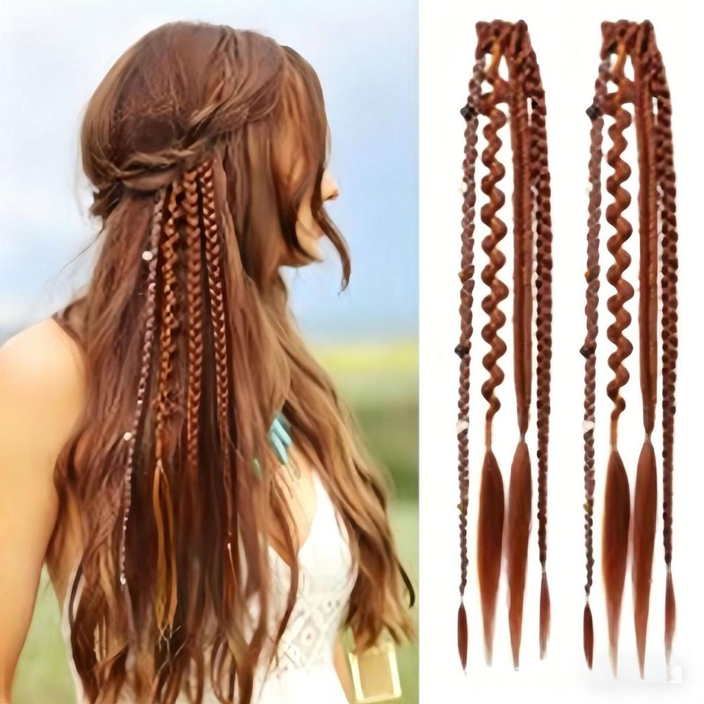16 Inch Bohemian Long Braided Hair Clip In Extensions Synthetic Handmade Braided Hairpieces for Styling and Hair Decoration