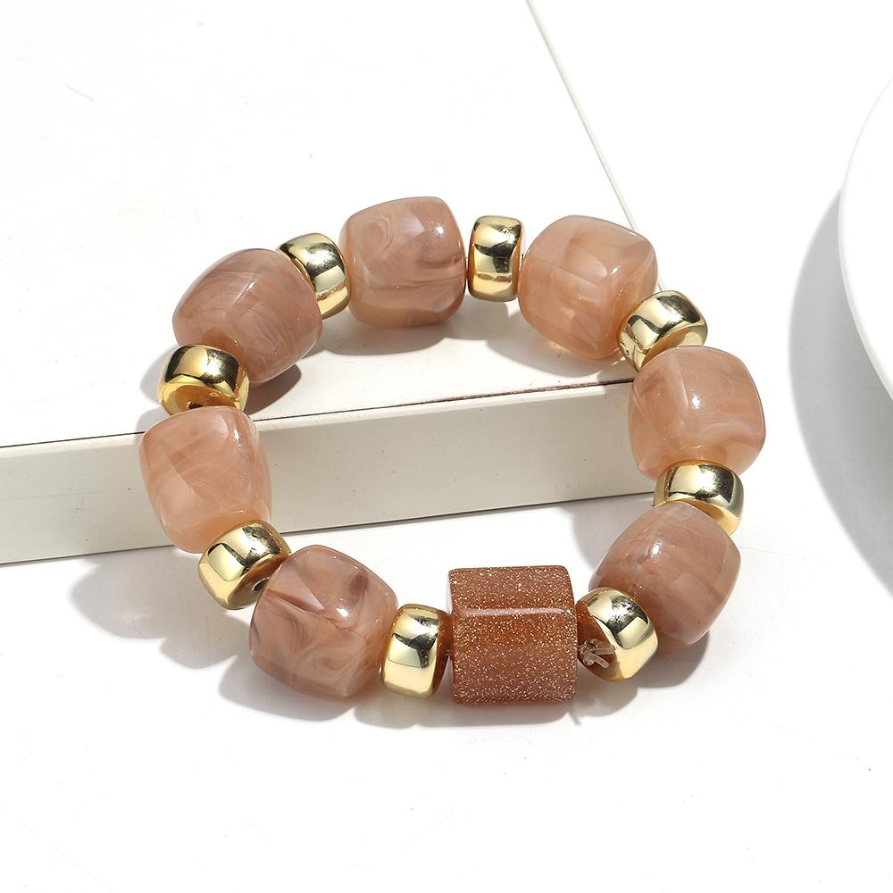 

Fashion Acrylic Big Square Beads Bracelet for Women New Trendy Colorful Imitation Stone Strechy Bracelets Statement Jewelry Gift светло-коричневого