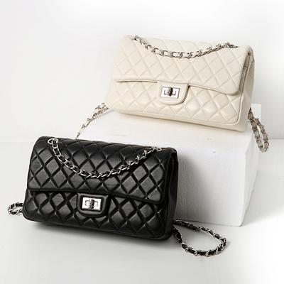 Goat Leather Bag Chain Square Fat Man Small Fragrant Style Fashion Diamond Bag Single Shoulder Messenger Women's Bag Genuine Leather Small Square Bag