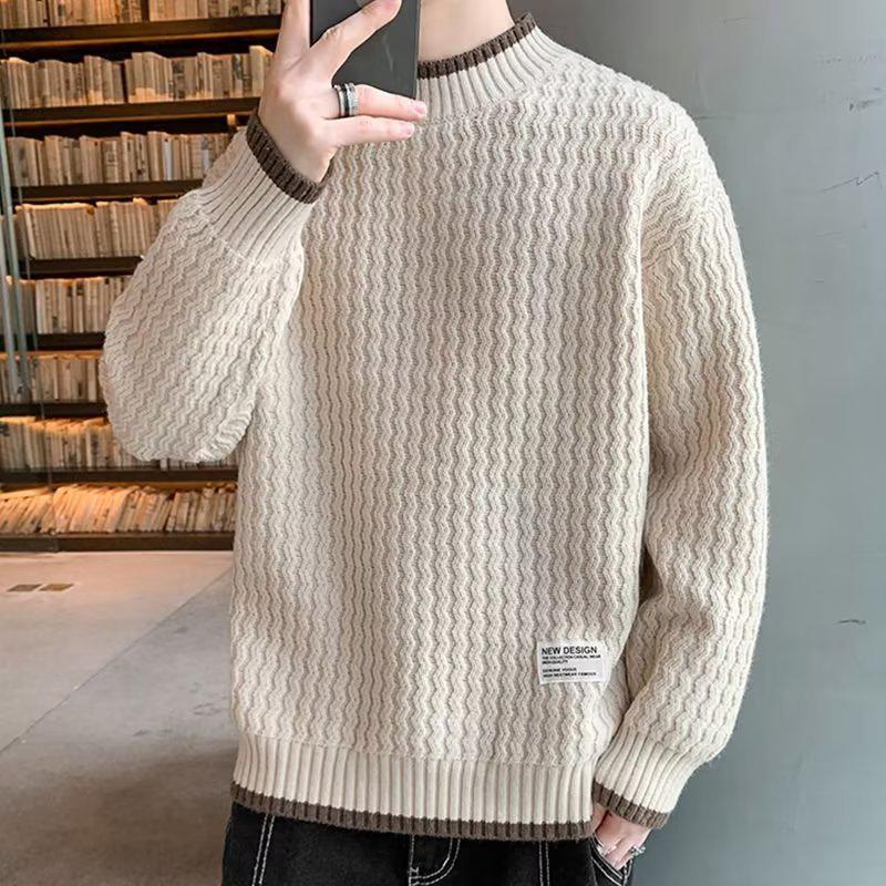Men's Trendy Plus Velvet Thick Knitwear - Warm, Loose, Plain Color, Round Neck