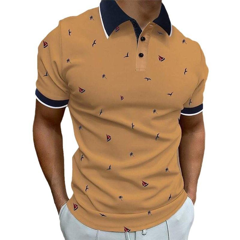 Nautical Print Short Sleeve Polo Shirt, Casual Summer Style for Men