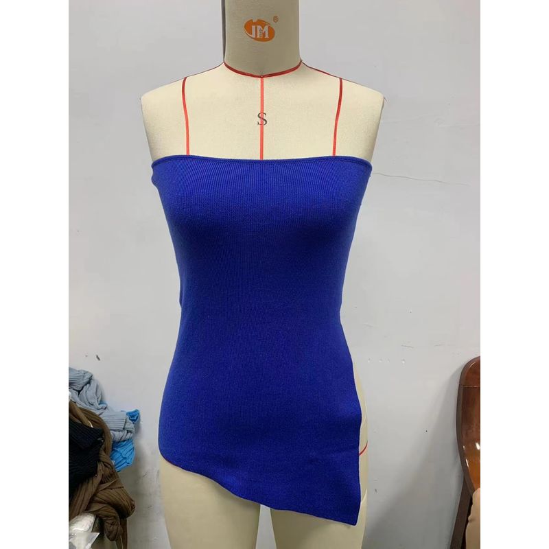 European and American New Sexy Strapless Solid Split Tube Top Top Sexy Knitted Chest Wrap Top