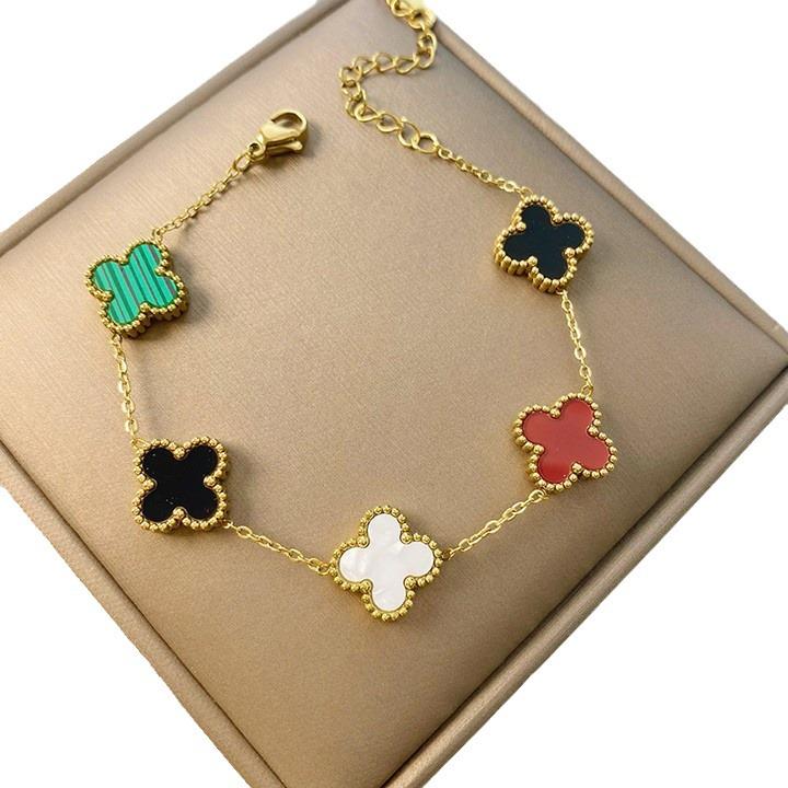 Lucky Four-Leaf Clover Bracelet - Colorful, Light Luxury, High-End Feel, Pairs with Necklace & Earrings