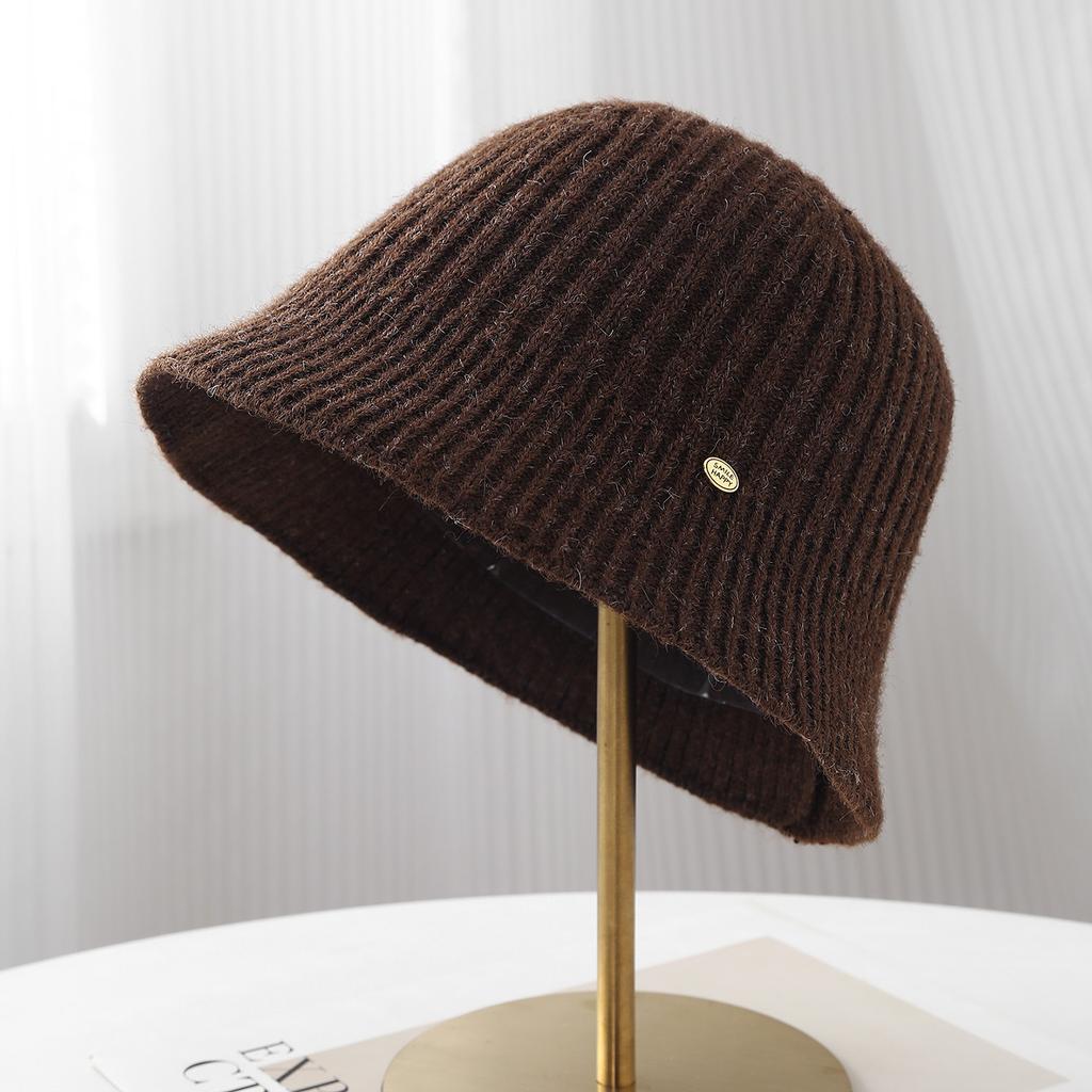 Fashion versatile knitted bucket hat women's autumn and winter casual simple washbasin hat plain bucket hat