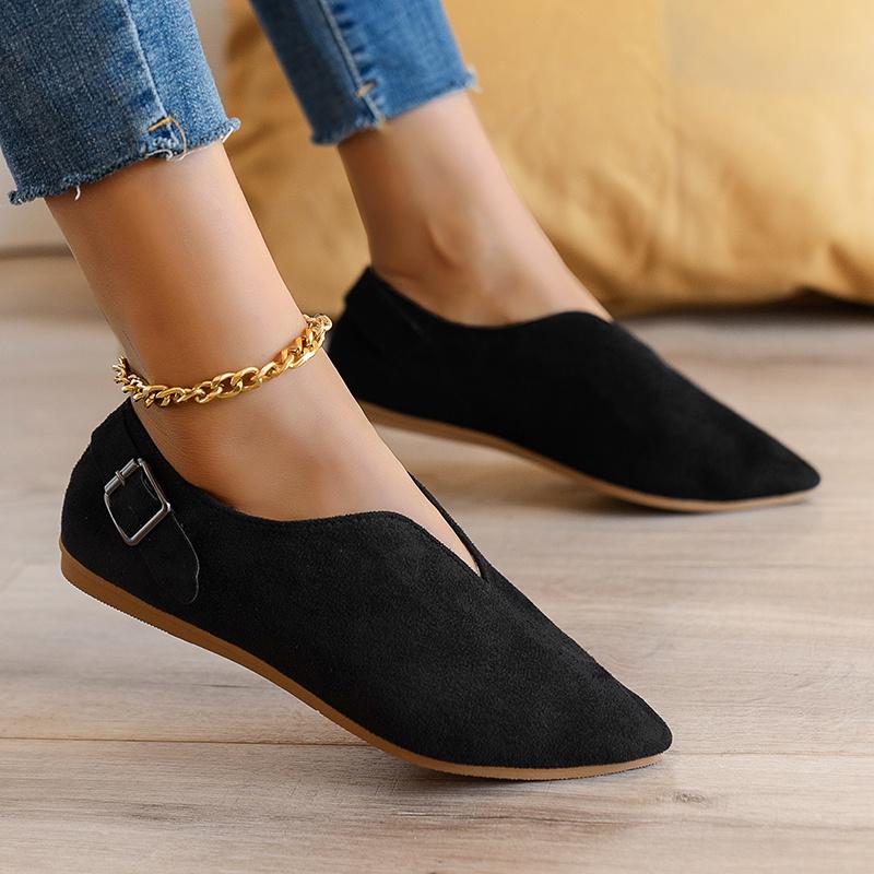 Damen-Loafer, Slip-On-Freizeitschuhe, flache Wildlederschuhe mit weicher spitzer Zehenpartie