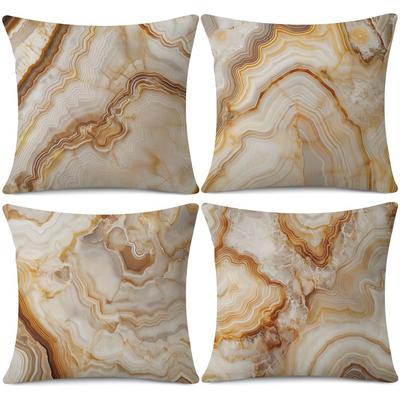 PC Marble Agate Pillow Cover Beige Brown Gem Texture Cushion Case Luxury Geometric Home Decor for Sofa Bedroom