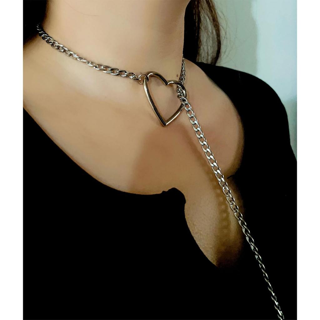 Women Heart Slip Chain Necklace Punk Rock Long Necklaces Adjustable Choker Fashionable Neckchain for Women and Girls