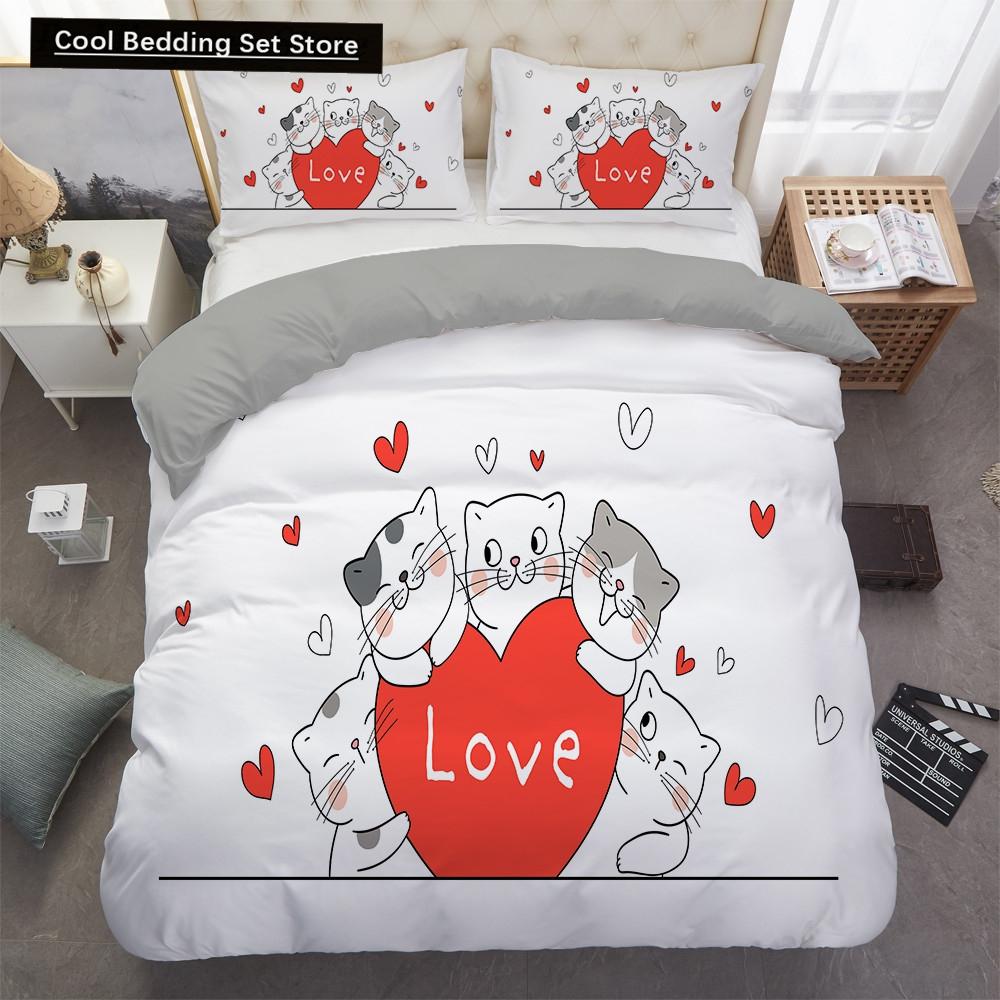 Cartoons Niedliche Katze Bettbezug Bettdeckenbezug Kissenbezug Junge Mädchen 2/3-teiliges Bettwäscheset King Queen Größe Kitty Polyester Bettdeckenbezug