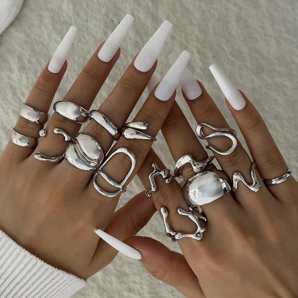 Fashion Elegant Circle Geometry Opening Joint Rings Set for Women Men Trendy Alloy Heavy Metal Party Wedding Jewelry