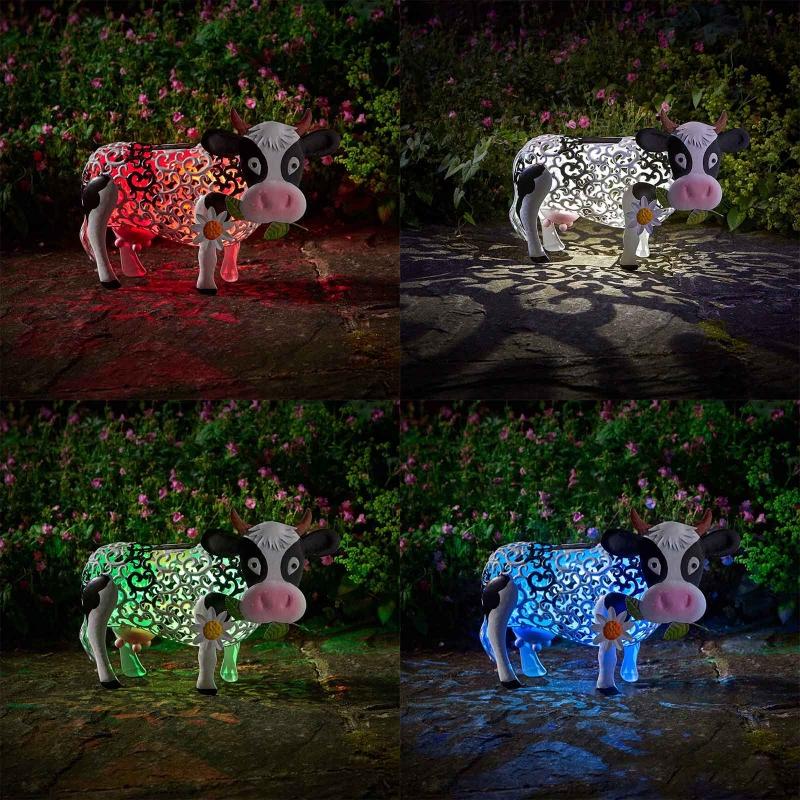 Gartendekoration Kuhstatue Außen Goldene Kuh Welpenstatue mit Solar-Außenfigur Licht für Garten Terrasse