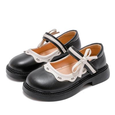 Girls Bow Wavy Edge Mary Jane Thick Sole Casual Leather Shoes
