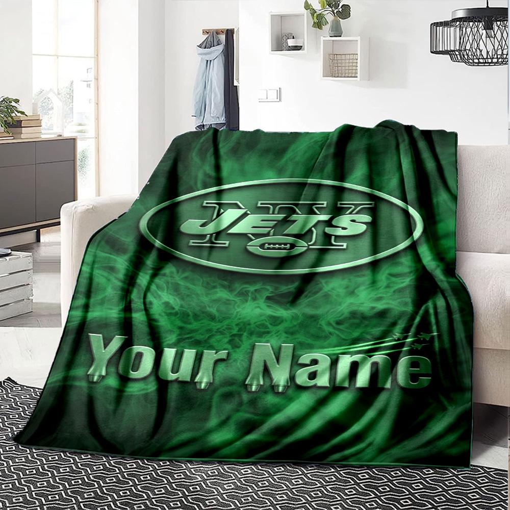 Name Custom New york jets Logo Print Flannel Blanket High Quality Warm Comfortable Cover for All Seasons Perfect for Gifts Home Decor