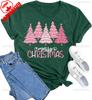 New Year Xmas Gift Merry Christmas Cotton Shirts for Women Merry and Bright Tree Graphic Holiday Printed TShirt Tops Unisex Tee
