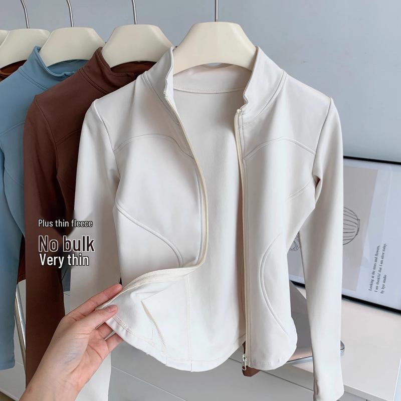 Women's Breathable Slim-Fit Sports Jacket: Autumn/Winter Yoga & Cycling Wear, Long Sleeve, Stand Collar, Plus Velvet.