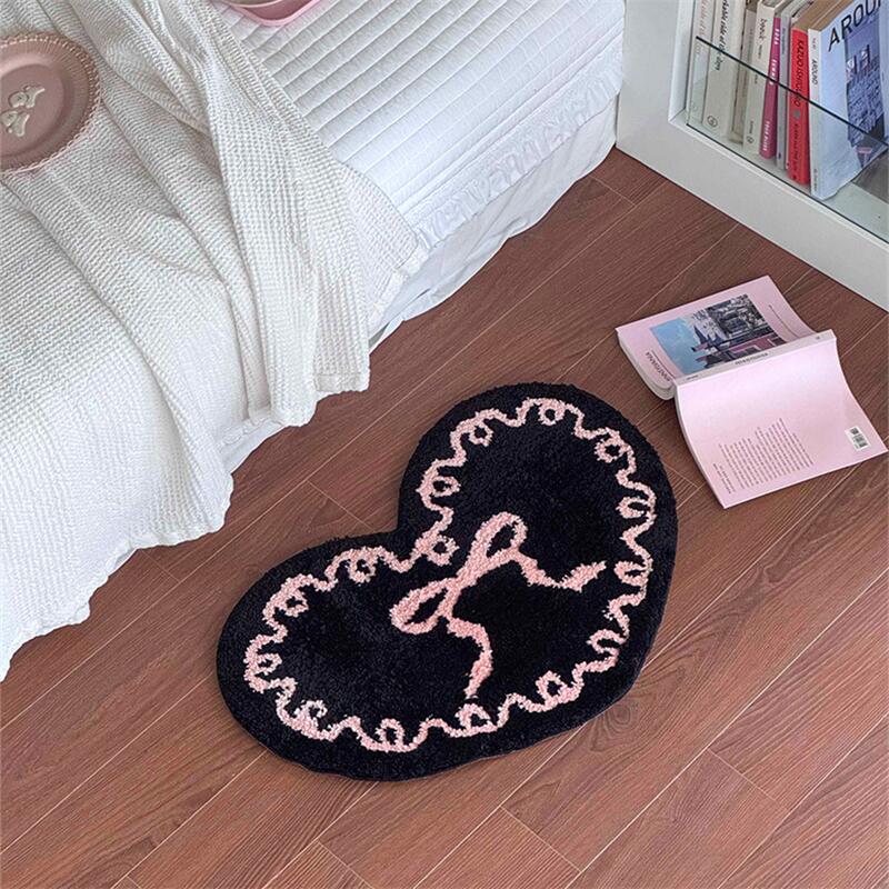 Bow Girl Tufted Carpet Heart Shape Floor Mat Rug Anti Slip Absorbent Window Bedroom Bedside Coffee Table Floor Mats