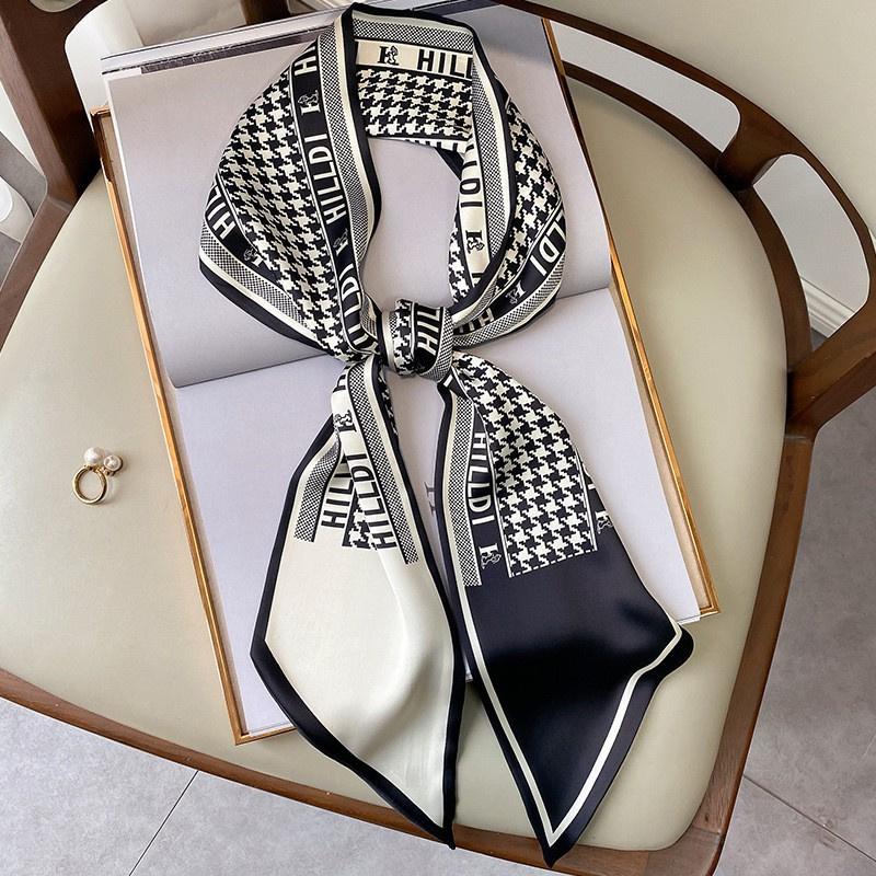 Bufanda Retro Delgada y Estrecha de Seda Simulada Bufanda de Punta Decorativa para Mujer Atar Bolso Cinturón para el Cabello Cinta Bufanda