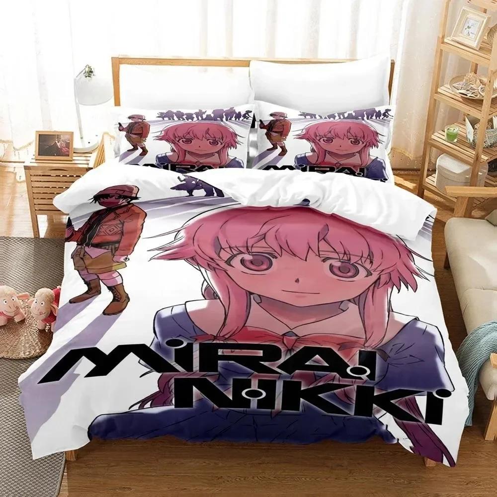 New 3D Printed Anime Bed Sheet Future Diaries Mirai Nikki Bedding Set Single Twin Full Queen King Size Bed Set Adult Kid Bedroom