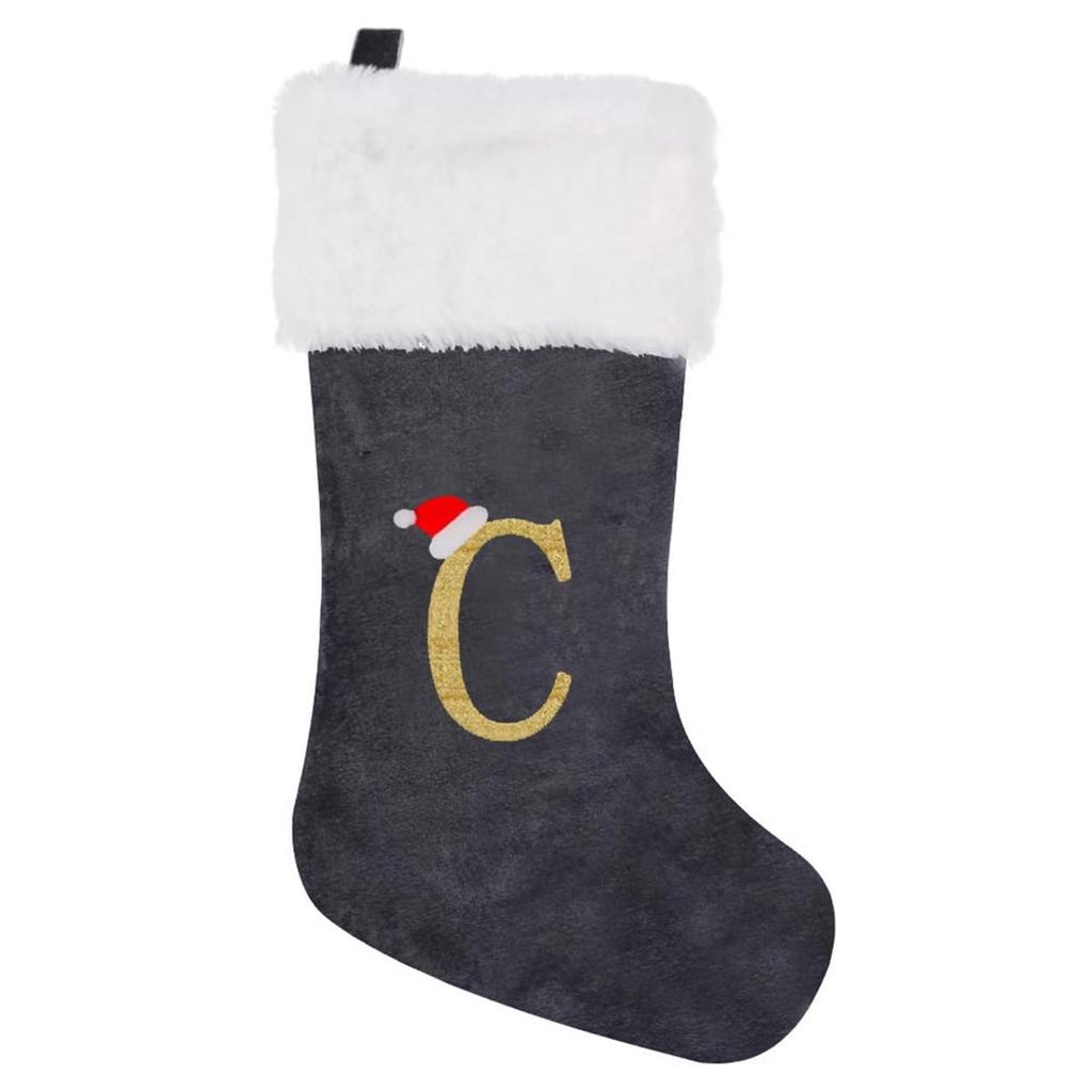 Holiday Christmas Stocking with Faux Fur Cuff Embroidered Letter A Design Classic Hanging Decoration for Fireplace Mantel or Wall Display