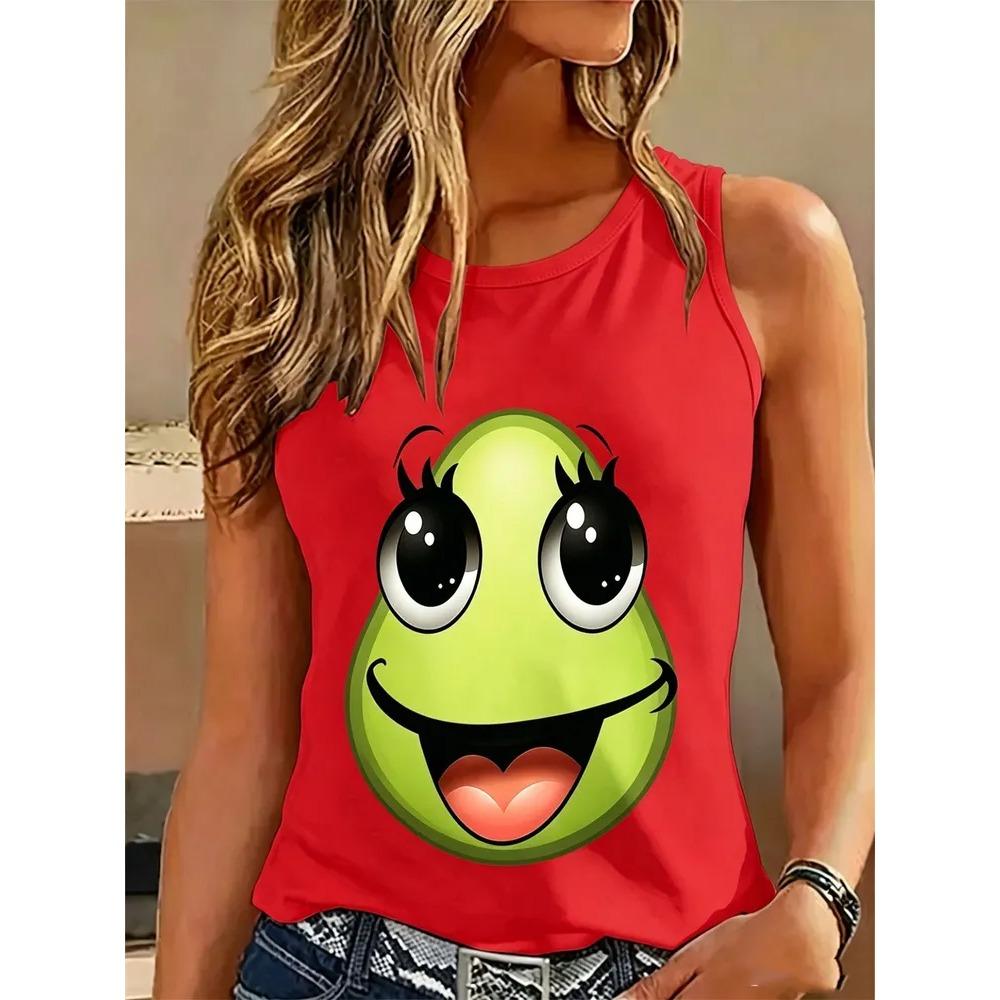 Women's Round Neck Fun Print Sleeveless Vest Summer Fashionable Comfortable Loose  Versatile Sports Leisure Vest
