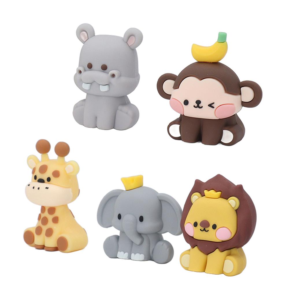 5Pcs Jungle Animal Cake Toppers Safari Figures Cute Decoration Monkey Elephant Giraffe Hippo Lion