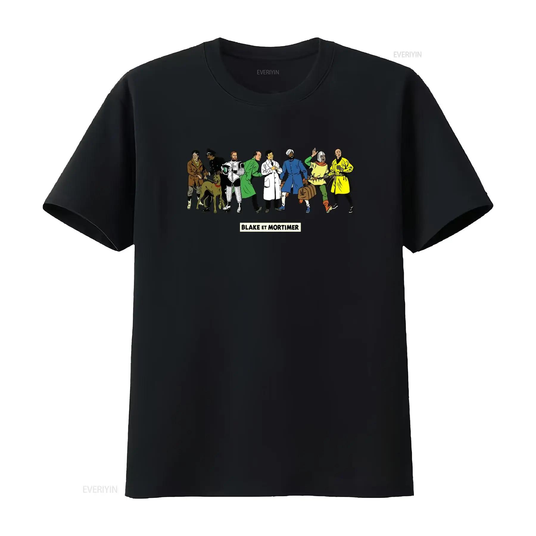 100 Cotton Blake And Mortimer Characters T Shirt Blue Stylish Comfortable vintage Washed Stretched streetwear - Men s Summer ... S разноцветный