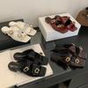 Fashion Metal Buckle Decoration Low Heels Women Slippers 2025 Fashion Square Toe Open Toe Sandals Casual Versatile Ladies Beach Sandals