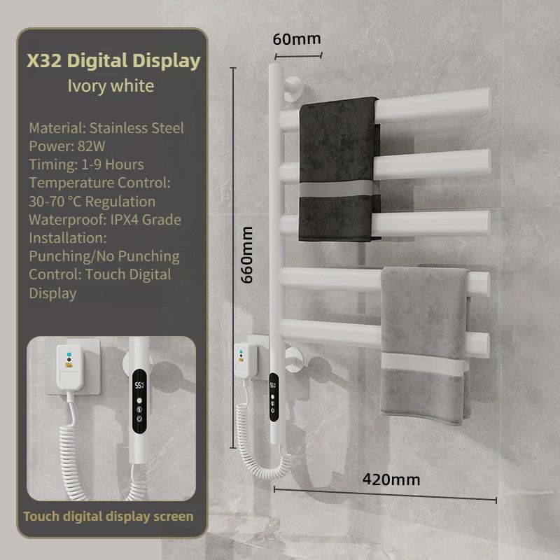 

Электрическая вешалка для полотенец для ванной комнаты WiFi Интеллектуальная Постоянная Температура Сушка Полотенцесушитель Нержавеющая Сталь Поворотная Стойка для Хранения Полотенец X32 Ivory white