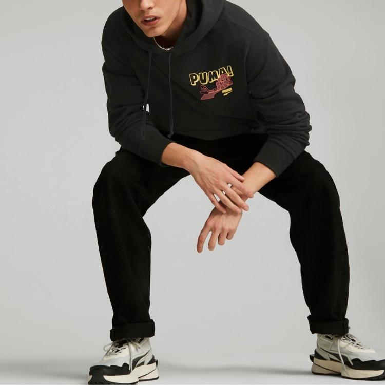 Puma Downtown Series Cartoon Flower Logo Printed Sports Casual Hoodie Men hoodies Black 537753-01