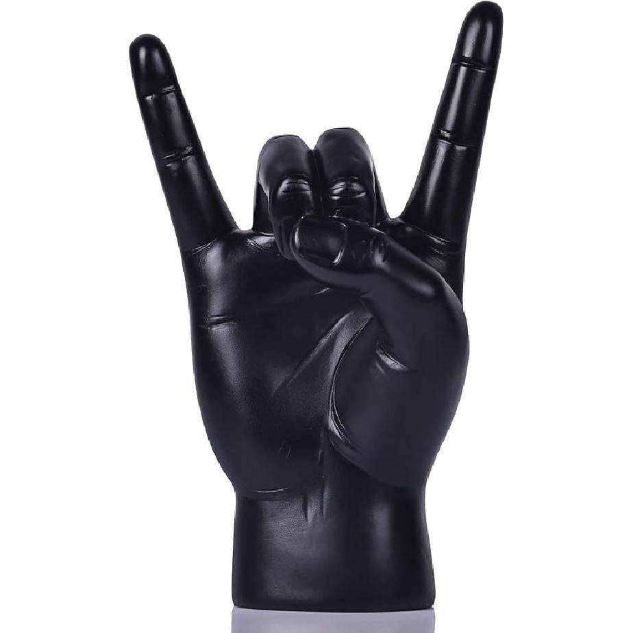 QIANLING 7.7" Gold Resin Rock On Hand Gesture Statue - Rock Culture Music Lovers' Decorative Tabletop Sculpture for Bookshelf, Desk & Mantel Decor in