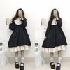 Japanese Lolita Style Women'S Dresses Spring Autumn O-Neck High Waist Slimming Contrast-Color Ruffled Sweet Dress Kawaii Clothes