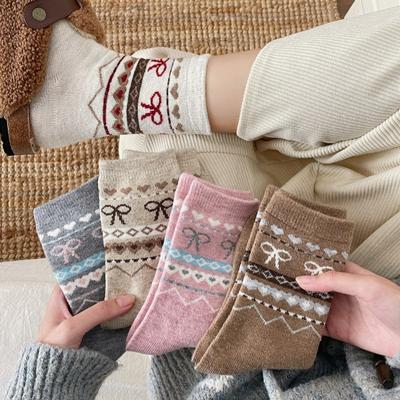Female Autumn and Winter Warm and Thick Bow Match Color In The Tube Pile Socks