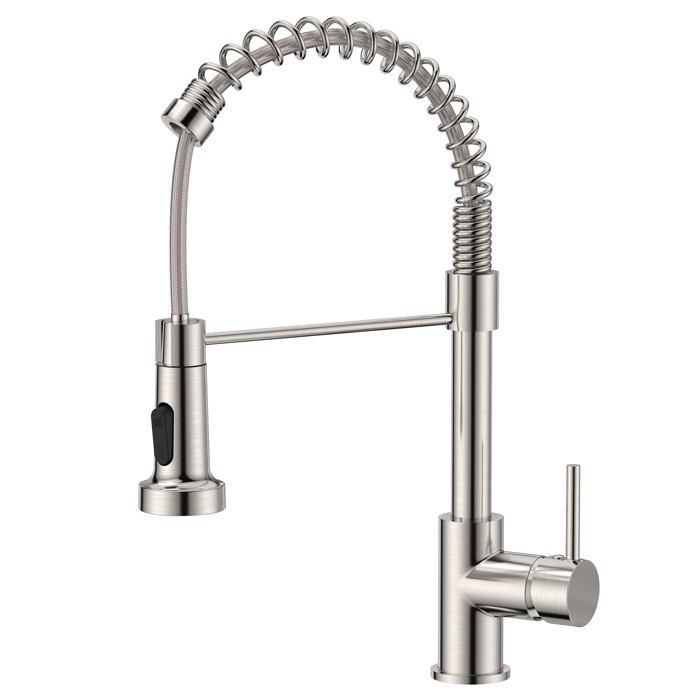 Robinet de cuisine en inox avec douchette pivotante 360° - Bec haut rétractable, 2 modes (jet/bruine)