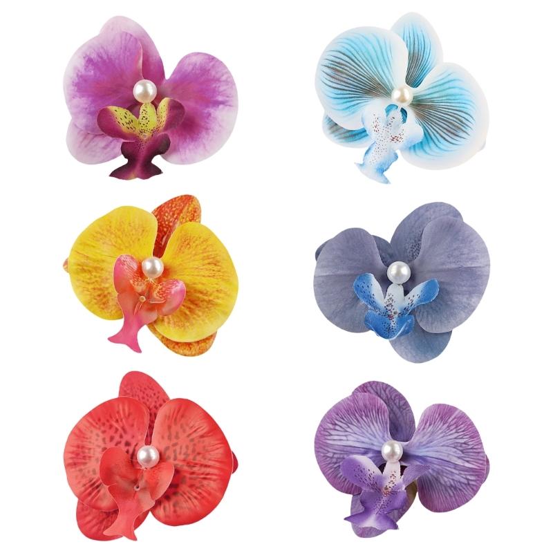 

6pcs Orchids Hair Clip Bohemian Fabric Flower Duckbill Clip for Women Beach Wear Vacation Headwear Dressinup Accessories
