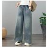 DIMANAF 2026 Summer New Plus Size Women Jeans Elastic Waist Long Pants Beading Loose Casual Denim Cotton Trousers Fashion Lady